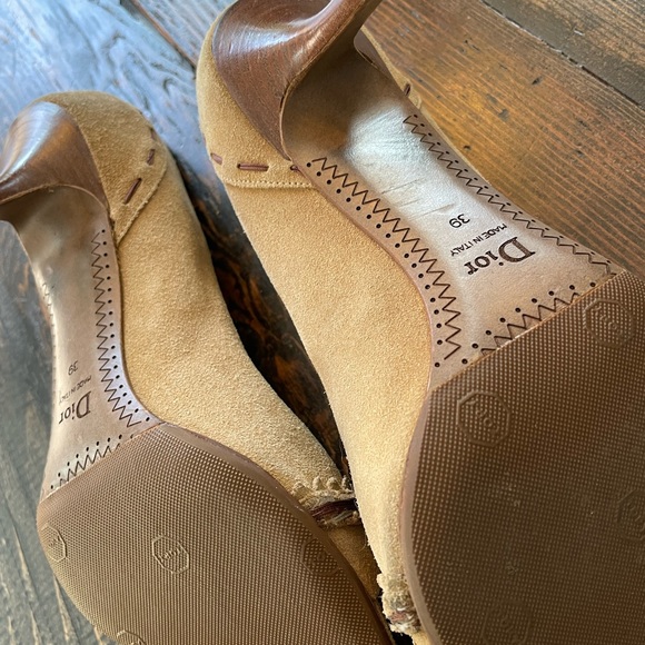 Christian Dior vintage camel suede moccasin style open toe pump size 9 - Picture 6 of 12